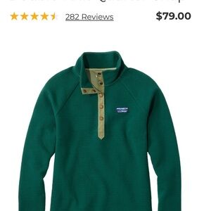 Women’s LL Bean Lakewashed Double-Knit Quarter-Snap Deep Green Pullover Medium